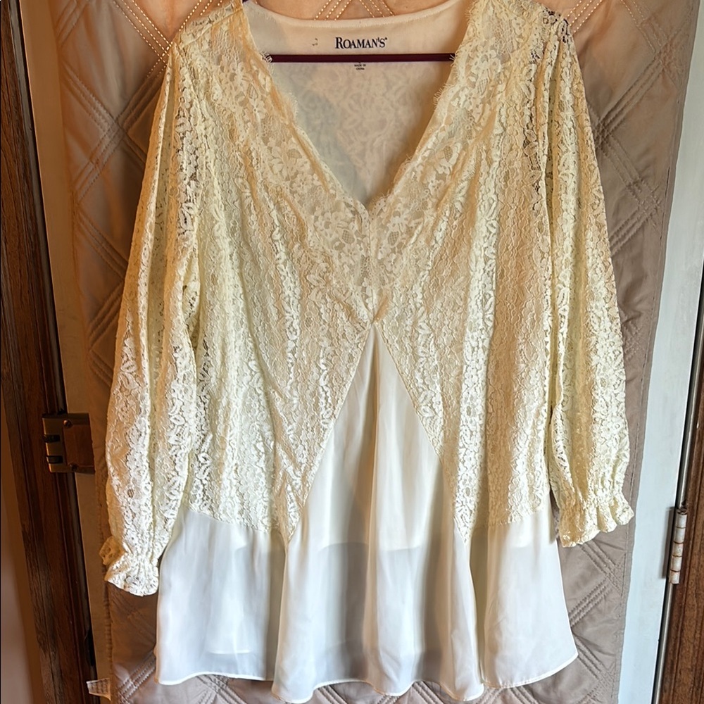 Roaman's Cream Lace Women's Top